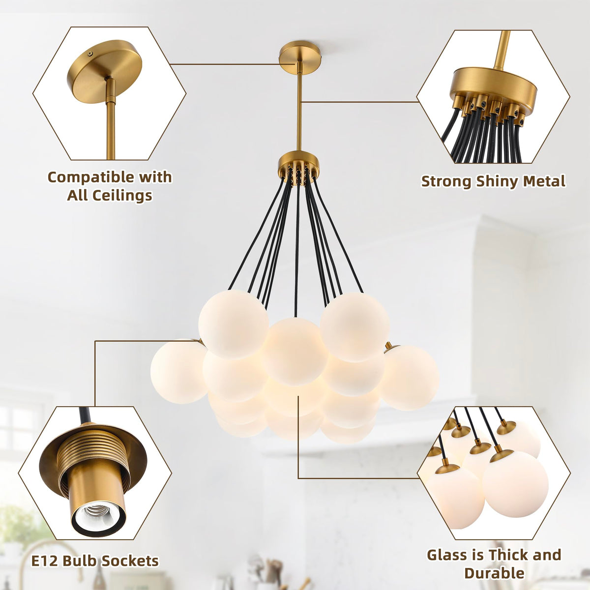 Modern Sputnik Chandelier (Gold-13 Light / 26 3/8")