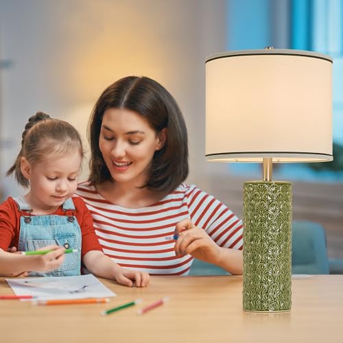 27" Farmhouse Table Lamp Set of 2 for Living Room Bedroom (Light Green / 27")