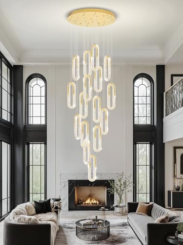 H138 High Ceiling Crystal Chandelier (Gold / 16 Rings (New))