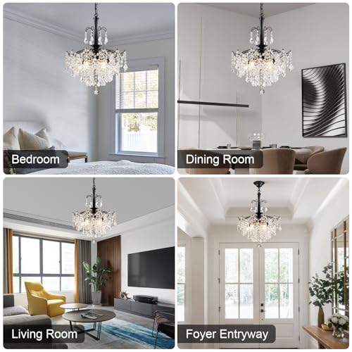 Modern Crystal Chandelier (Black / H 23.6" x W 17.7")