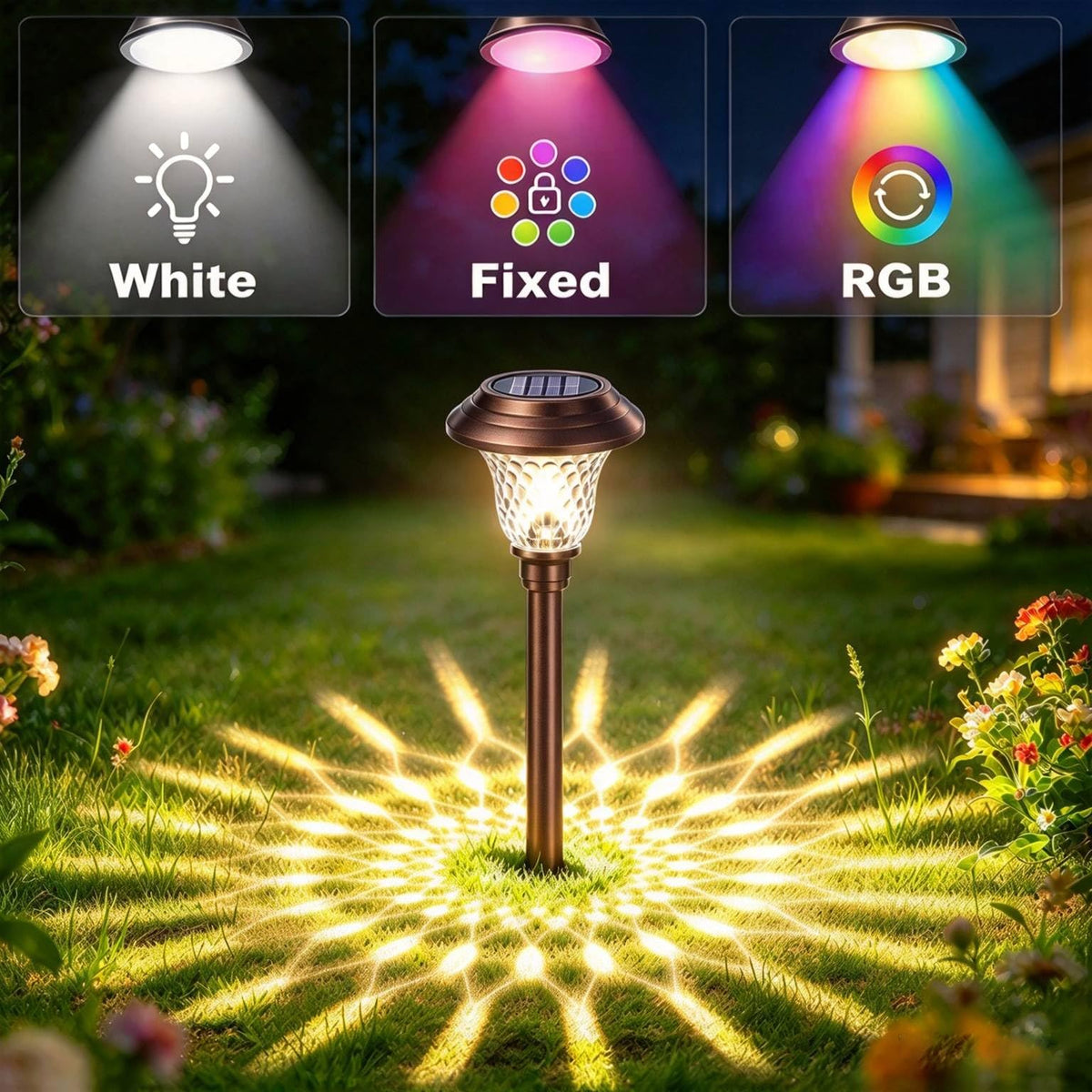 8 Pack Solar Pathway Lights White+Color Changing Stainless Steel 3 Mode Outdoor Multicolor Metal Solar Powered Waterproof Glass for Garden Landscape Path Yard Walkway Driveway Bronze (New-Bronze Metal 8pack)