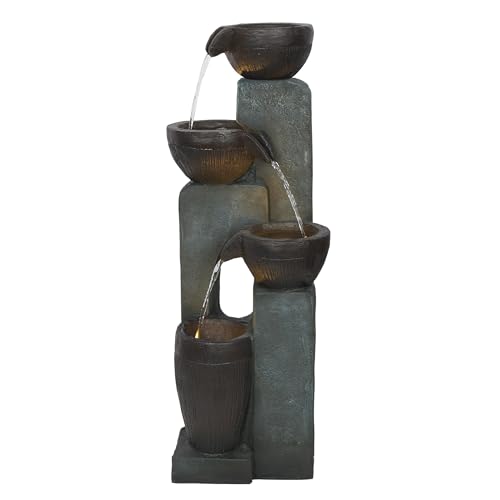 TZL396 31" 4 Tier Bowls Cascading Fountain with LED Lights (Gray 4-tier Bowls / 31"H)