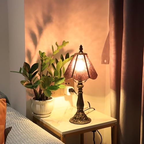 Tiffany Style Table Lamp Purple Rippled Stained Glass Lamp 14 Inch (Purple Rippled)