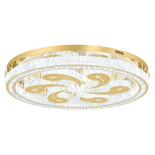 Modern Crystal Chandeliers for Dining Room Flush Mount Ceiling Chandelier for Living Room Dining Room Ring LED Crystal Ceiling Light (40in Gold)