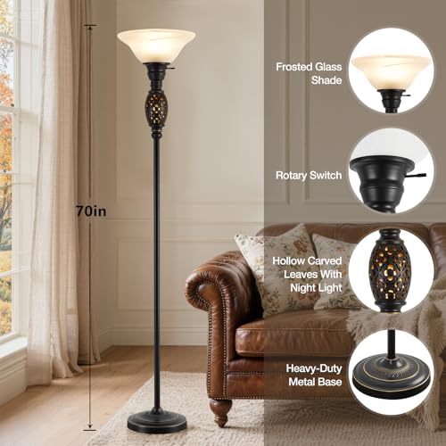 70" Floor Lamp for Living Room with Nightlight (Black)