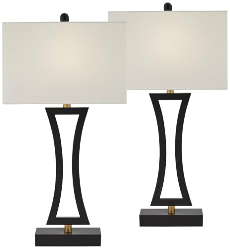 Roxie 31" Large Table Lamp USB Set of 2 Black Metal Modern