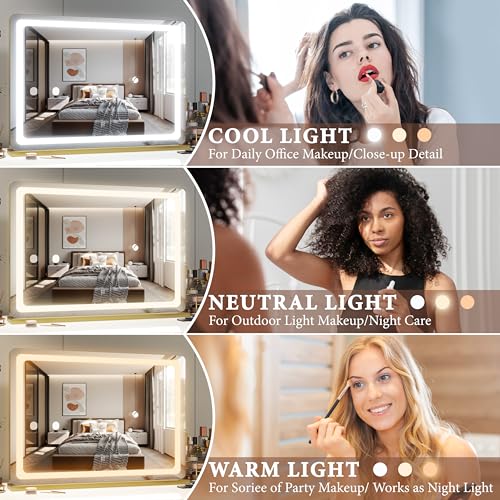 Vanity Mirror with Lights 32"x22" (Gold / 32"L x 22"W)