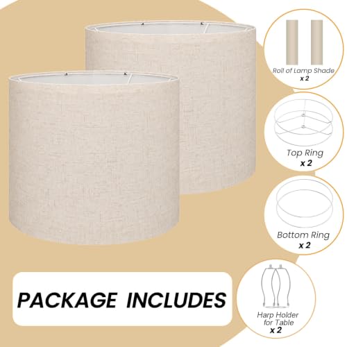 Drum Lamp Shades Set of 2 Beige 13"x13"x10" for Table&Floor Lamps (Beige + harp stands / 13x13x10 inch-2 Pack)
