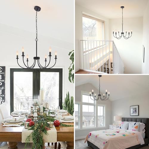 6 Light Black Farmhouse Chandelier (Frosted Black / 6 Light)