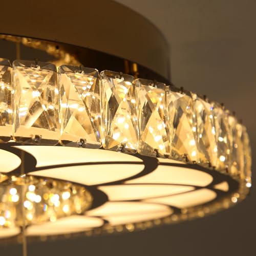 Dia 20" Modern Crystal Chandelier Flush Mount Chandeliers LED Dimmable Bedroom Chandelier Crystal Ceiling Light for Dining Room Living Room Foyer Black (Black / W:20inches)
