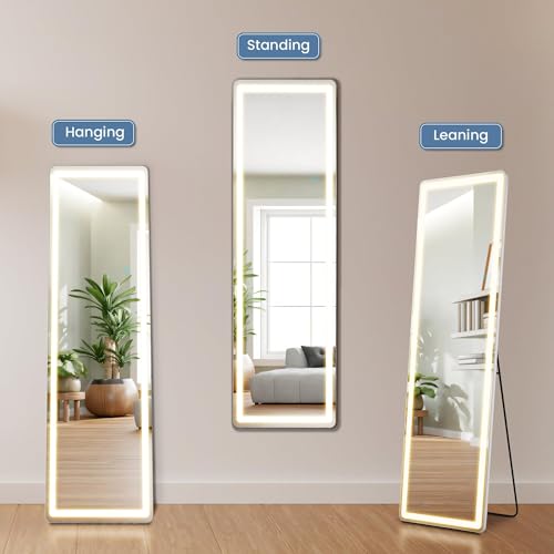 LED Mirror Full Length with Stand (White-rectangular / 60"L x 16"W)