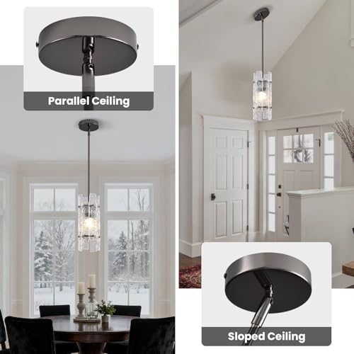 Pearl Black Crystal Pendant Light for Kitchen Island (Pearl Black / 3-Pack(Round))