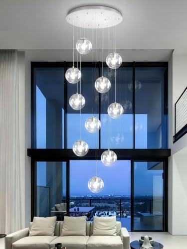 Silver LED Staircase Chandelier 10 (Silver-Clear / Globe 10-Light)
