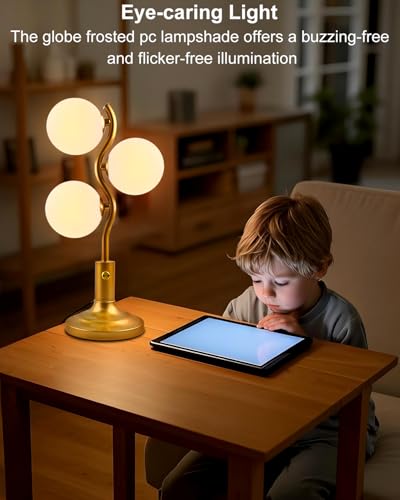 Gold Globe Table Lamp Dimmable Modern Ball Lamp 3 Bulbs Included (01-Gold-Globe-3-S)