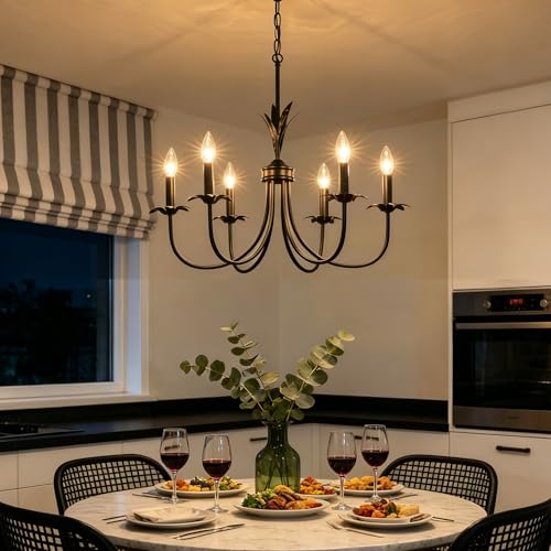 6 Light Flower Black Chandeliers for Dining Room (Black)
