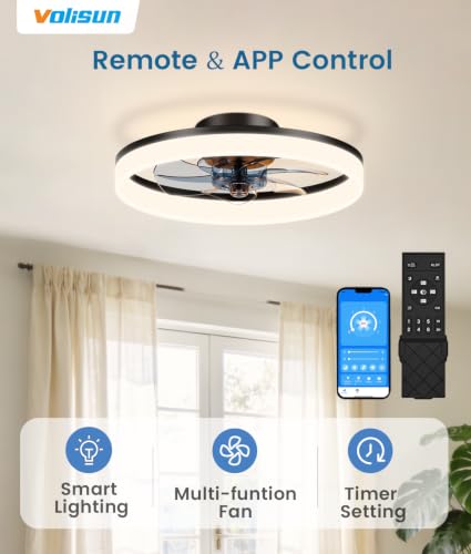 Low Profile Ceiling Fans with Lights and Remote (Black / 16 INCH)