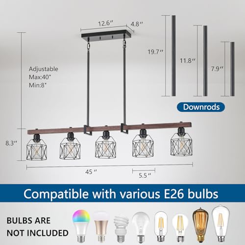 5 Light Modern Farmhouse Island Lighting (Walnut+Black-5lights / 45-inch)