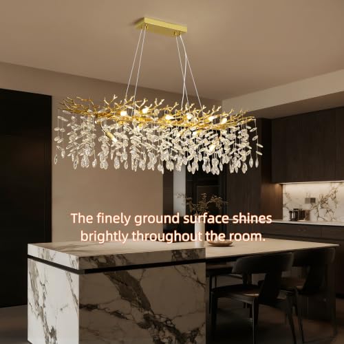 Modern Crystal Tree Branches Chandelier (Gold / Rectangular 47.5")