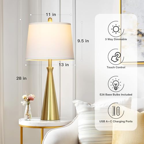 28" Modern Gold Touch Table Lamp for Living Room (C Gold-1PK)