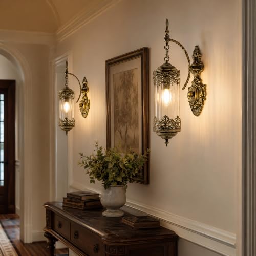 Antique Gothic Glass Wall Sconce for Bedroom (2 Black Bursh Gold)