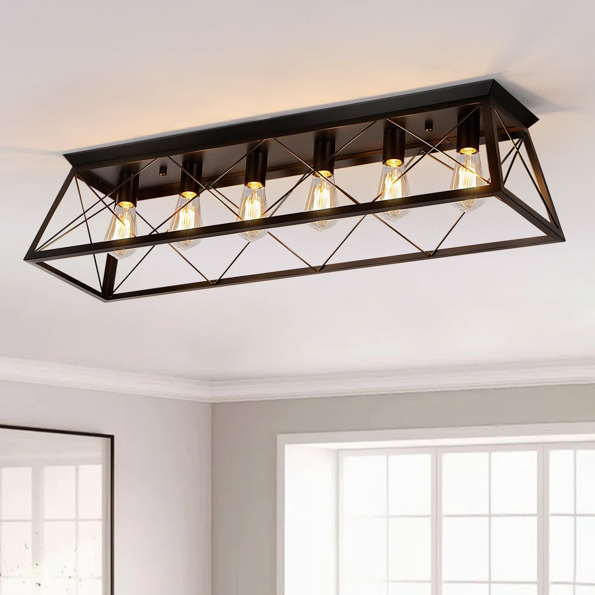38" Large Flush Mount Ceiling Light for Kitchen Hallway Fixtures (38" Black Ceiling Light)