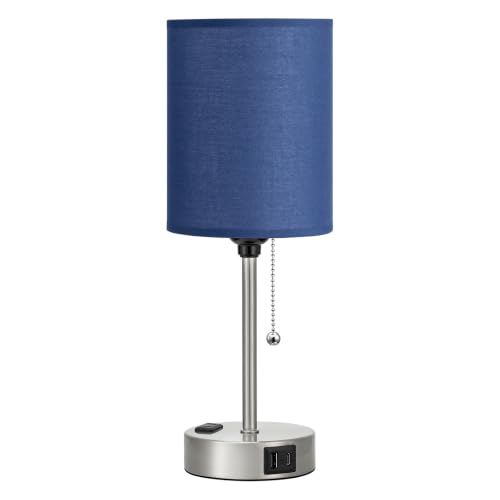 Blue Bedside Table Lamp for Bedroom (14.6 in / Blue-Silver)