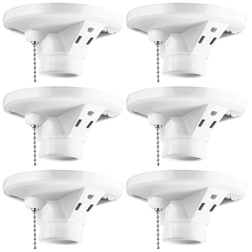 6 Pack Porcelain Light Socket with Outlet and Pull Chain (Porcelain)