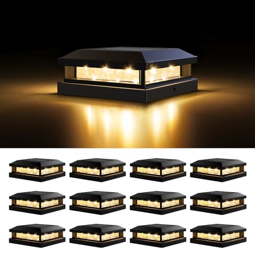 4x4 5x5 Solar Post Cap Lights Outdoor 12 (Black / 12 Pack)