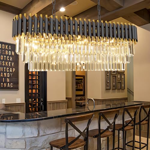 40" 8 Light Modern Black Gold Crystal Chandelier (Black L40")