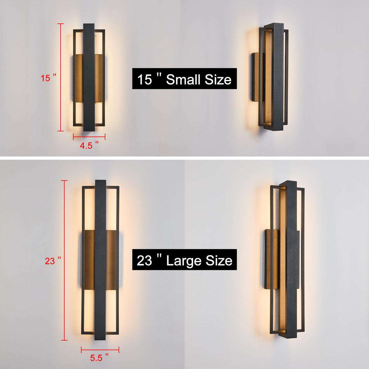 23 inch Modern Large Outdoor Waterproof LED Wall Light (1Pack Large 23"H 25W Black)