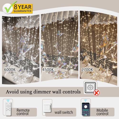 H102 High Ceiling Chandelier Modern Crystal Chandeliers Lighting Raindrop Large Chandelier for Staircase Foyer Entryway Living Room Dimmable 3000 (Silver / Dia 32")