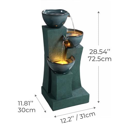 28.54 in. 3 Tier Cascading Outdoor Water Fountain (Green)