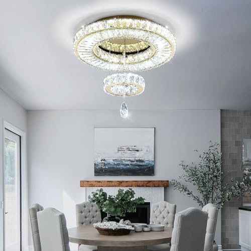 Modern Chandelier Bedroom Light Indoor LED Dimmable Lights Ceiling Chandeliers for Dining Room Kitchen Entryway Gold 25W LEDs Fixtures 2000 Lumens (Gold / W16")