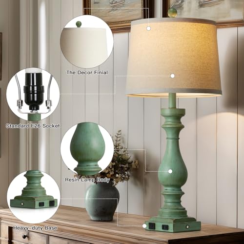 29" Tall Vintage Table Lamps Set of 2 (Green)