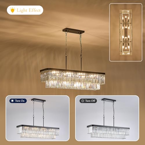 Black Crystal Chandeliers 12 Lights 40" Rectangle Chandelier (Black / Long-39.4”)