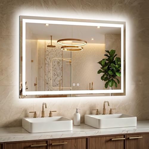 30x40 LED Bathroom Mirror with Lights (Rec Corner-3 Light Modes / 30"L x 40"W)