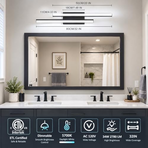 32 in Retractable Bathroom Vanity Light (32 in-2 pack)
