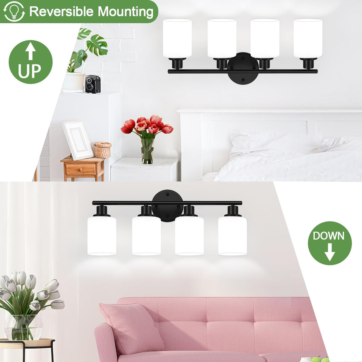 4 Light Bathroom Light Fixtures (Matte Black & Milky White Glass / 4-light)