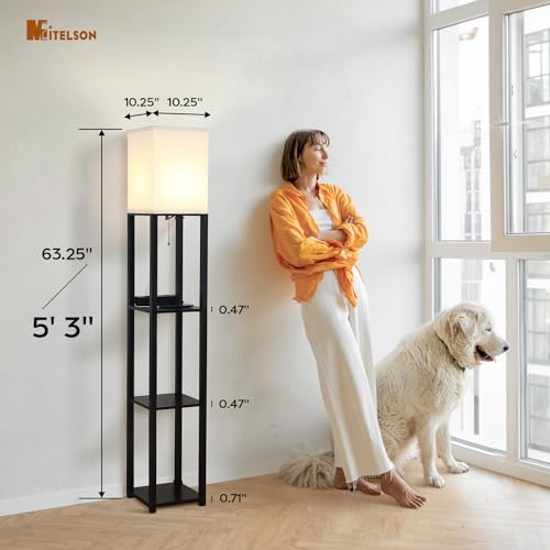 Floor Lamp with Shelves and USB (Black(USB))