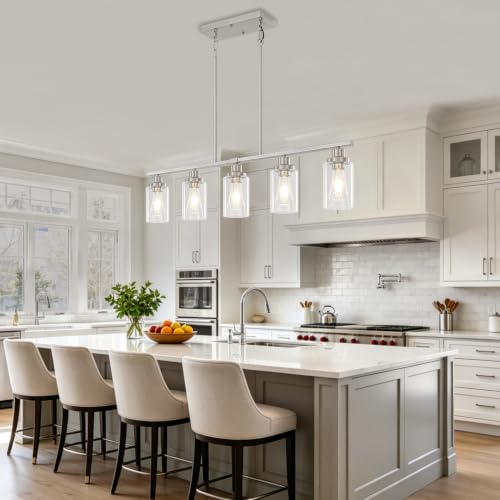 37'' Linear Chandelier for Dining Room Modern Kitchen Island Lighting (5-Light Clear Nickel)