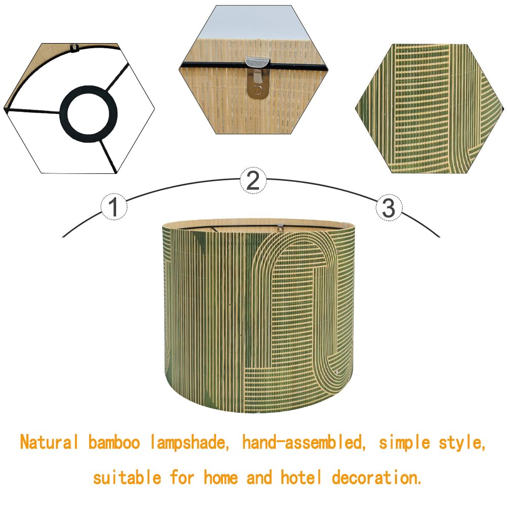 Modern lamp Shade Bamboo Material Abstract Art Deco 11.8 * 9.05Inch (Green & Abstract Arch)