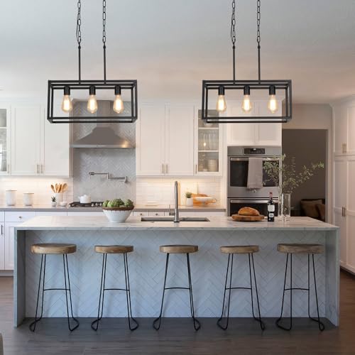 3 Light Black Linear Chandelier Modern Rectangle Farmhouse Dining Room Light Fixture for Kitchen Island Bar UL Listed (3-Lights)