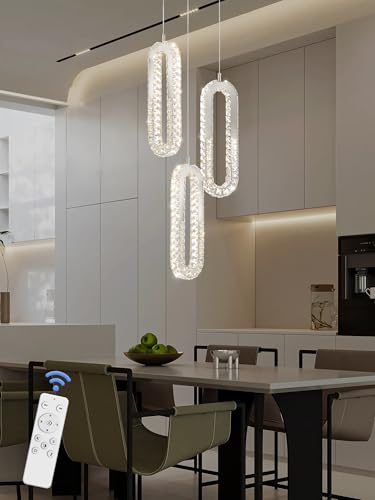 3 Light Modern Pendant Light Crystal Ring Chandelier Silver LED Pendant Lighting Fixture for Dining Room Kitchen Living Room Foyer Hallway Bedroom (Silver / 3 Rings (New))