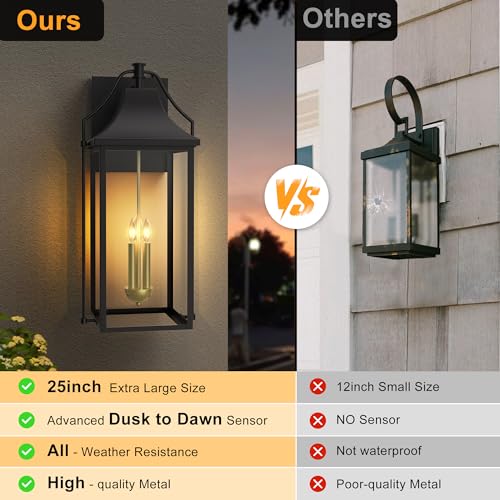 25IN Dusk to Dawn Outdoor Light (Black(with Gold Base) / 25-inch 3-e12 Base)