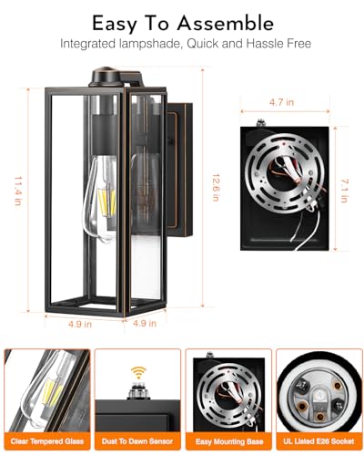Dusk to Dawn Outdoor Wall Lighting (Black(Gold Trim) / D2D Square 2-Pack)