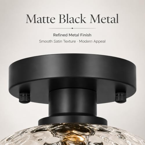 Elegant Black Semi Flush Mount Ceiling Light (Black & Hammered Glass / 8in)