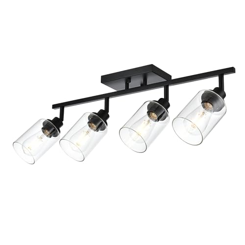 4 Light Track Lighting Kit Black Track Lighting Fixtures Bathroom Wall Sconces Ceiling Mount Kitchen Tracking Lights (Black / 4-Light)