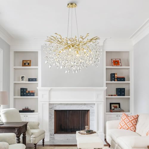 Modern Crystal Tree Branches Chandelier (Gold / Round 30")