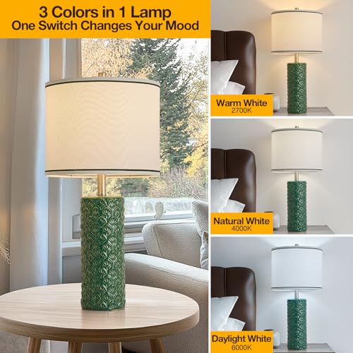 27" Farmhouse Table Lamp Set of 2 for Living Room Bedroom (Green / 27")