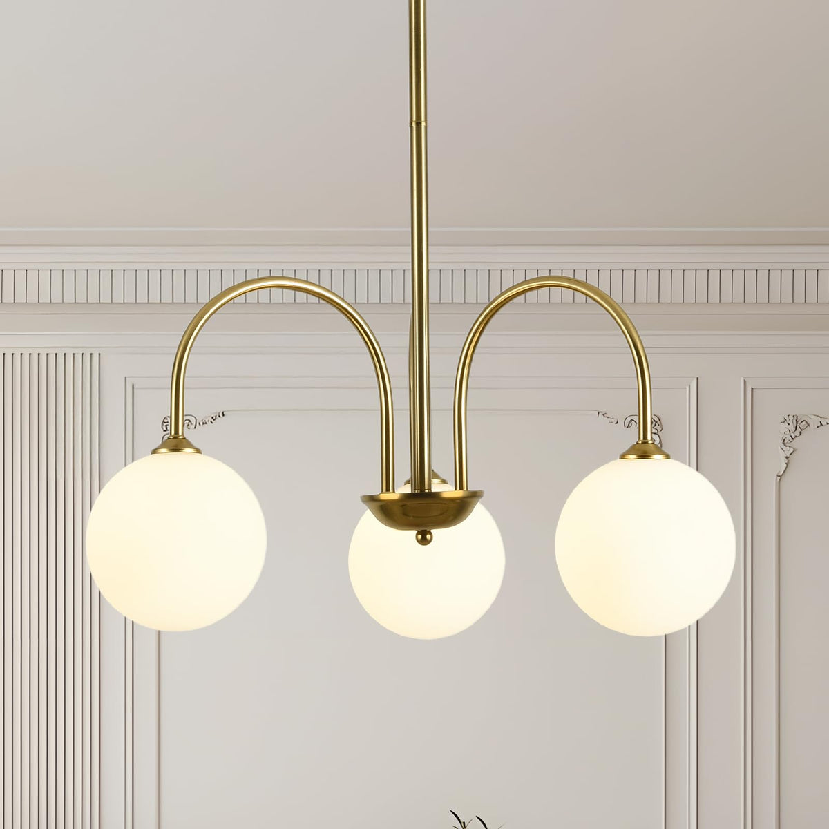 Gold Sputnik Chandelier (3-Light / Gold Milk Glass)